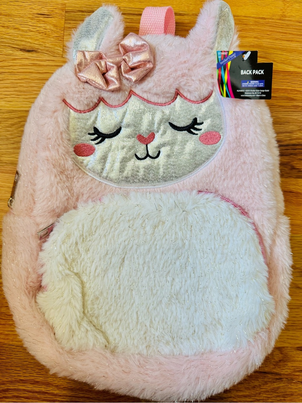 Toddler small backpack w zipper pic Pink Plush Animal Backpack with Bow